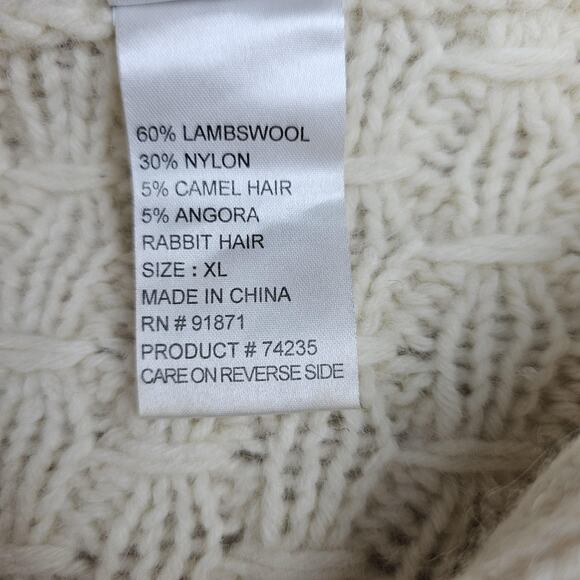 Early Winters Sweater Womens XL Cream Shawl Sailor Cable Knit Wool Camel Angora - Picture 3 of 6